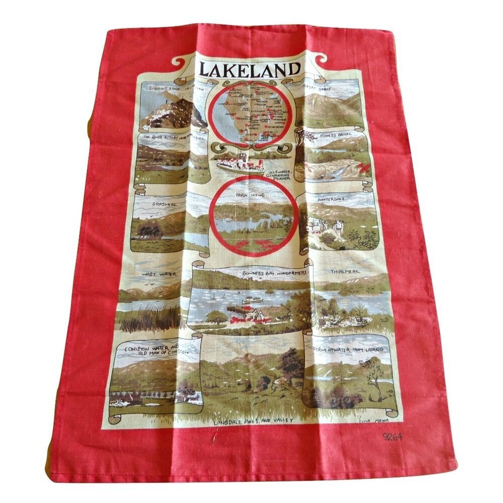 Tea Towel Souvenir Lakeland England Tea Towel Vintage